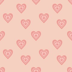 Waves pink love heart seamless pattern illustration Groovy hippie Retro psychedelic romantic background Valentine's day holiday backdrop wedding wallpaper design.