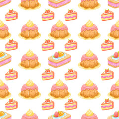 Seamless Pattern Cake Watercolor Background