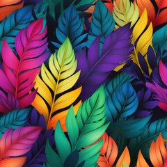 Fototapeta na wymiar Colorful tropical leaves illustrated with vibrant colors in a graphic design