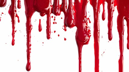 Red blood paint dripping on white isolated - obrazy, fototapety, plakaty