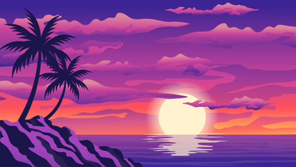 Purple beach sunset background vector design 