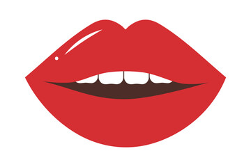 Red female lips. Valentine's day romantic clipart. Lipstick makeup icon. Sexy open mouth. Vector illustration in flat style.