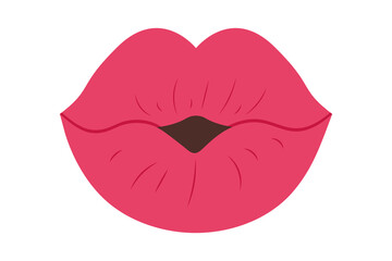 Pink female lips. Valentine's day romantic clipart. Lipstick makeup icon. Sexy mouth in kiss. Vector illustration in flat style.