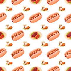 Seamless Pattern Fast food Watercolor Background