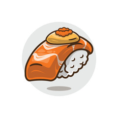 Crabstick Sushi with Caviar and Cheese on the Top, Japanese Signature Cuisine. Food and Beverage Vector Illustration.