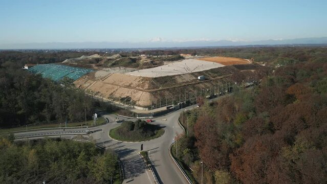 Aerial view of a large solid waste landfill