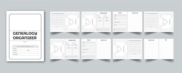 Editable Genealogy Organizer Journal Planner Kdp Interior printable template Design. - obrazy, fototapety, plakaty