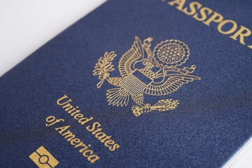 US passport isolated on white background, American citizen in United States of America.