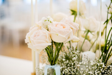 Table set for a wedding or another catered event dinner.