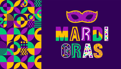 Mardi Gras Carnival in New Orleans geometric pattern background with Carnival mask. Mardi Gras refers to events of the Carnival celebration background design template. © Neelrong