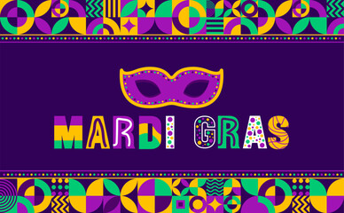 Mardi Gras Carnival in New Orleans geometric pattern background with Carnival mask. Mardi Gras refers to events of the Carnival celebration background design template.