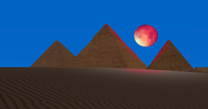 Giza Pyramid Complex with lunar eclipse - Cairo, Egypt "Elements of this image furnished by NASA"