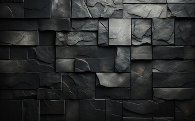 Black stone wall background. Created with Ai