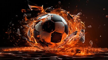 Dramatic depiction of a soccer ball breaking through a smartphone, merging sports with technology