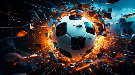 The impact of sports in the digital realm, illustrated by a soccer ball crashing through a screen