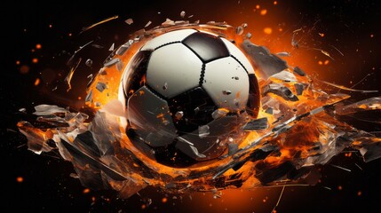 Fototapeta premium The impact of sports in the digital realm, illustrated by a soccer ball crashing through a screen