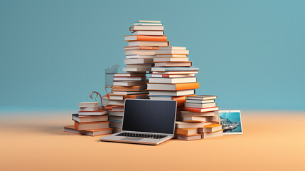 online education. e learning concept stack of books - obrazy, fototapety, plakaty