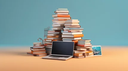Fotobehang online education. e learning concept stack of books © Aura