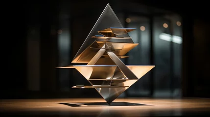 Foto op Canvas Geometric metal sculpture creates an interplay of light and shadow, embodying contemporary design © Malika