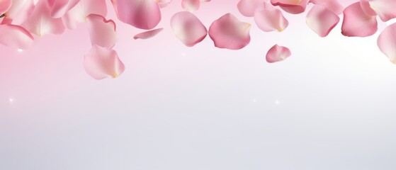 Petals of pink rose gentle background. flying petals for romantic banner design.