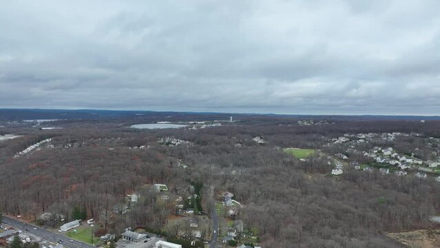 Aerial footage of Budd Lake town in Mount Olive Township, in Morris County, in New Jersey, USA