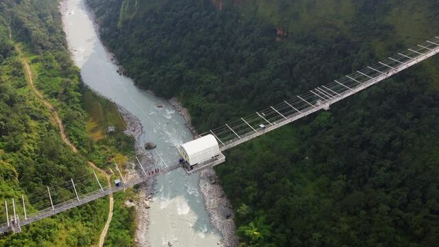 Bungee jumping Nepal Kushma suspension bridge Aerial