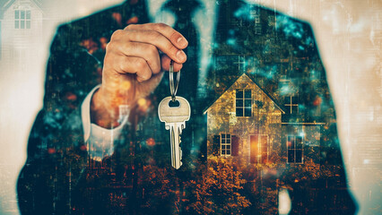 Real Estate Magic Double Exposure of Agent and Dream Home