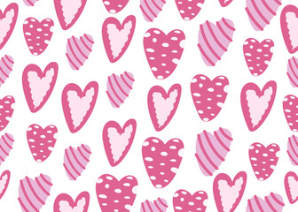 Cute pink Hearts Seamless Pattern. Retro Love Style for Print on Textile, Wrapping Paper. Pink Print for Princess Baby.