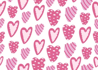 Muurstickers Cute pink Hearts Seamless Pattern. Retro Love Style for Print on Textile, Wrapping Paper. Pink Print for Princess Baby. © Amnise