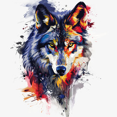 t-shirt illustration design watercolor wolf, Transparent background. Ai generated Images