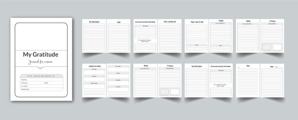 Editable Gratitude journal for women Planner Kdp Interior printable template Design.