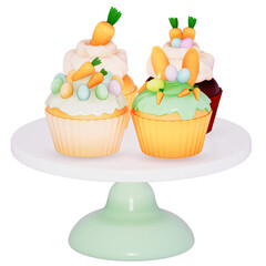 Easter holiday dessert Cupcakes on transparent background, 3D rendering
