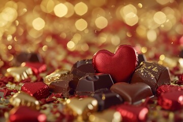 華やかなハートのチョコレート（カカオ・ショコラ・スイーツ・バレンタイン）