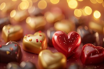 華やかなハートのチョコレート（カカオ・ショコラ・スイーツ・バレンタイン） - obrazy, fototapety, plakaty