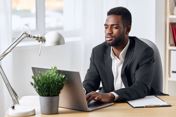 man online american african laptop entrepreneur computer office freelancer student education job