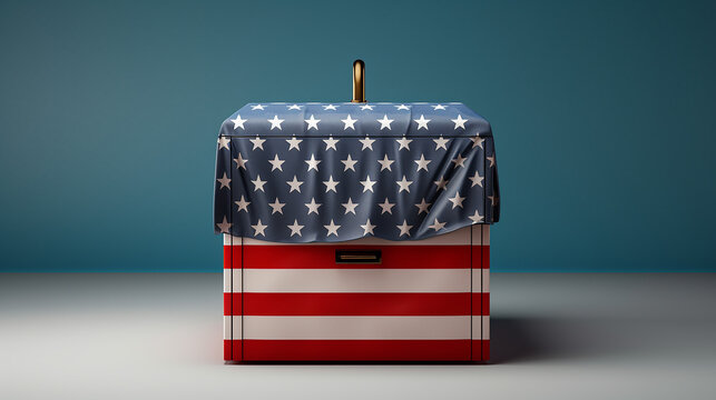 Generate an image of a ballot box with the American flag