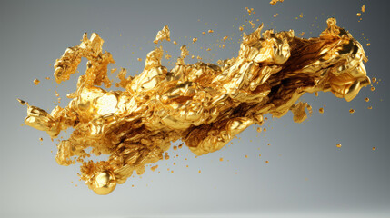 A captivating and energetic image of a dynamic splash of liquid gold midair, showing movement and fluidity.