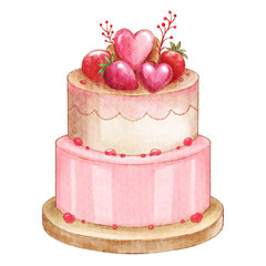 Wedding cake . Valentines day object . Watercolor painting elements . PNG .