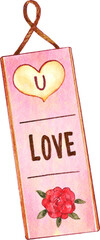 Hanging label tag . Valentines day object . Watercolor painting elements . PNG .