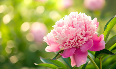 Obraz premium Pink Peony Flower Head Full Bloom, Generative AI