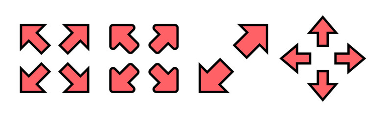 Fullscreen Icon set illustration. Expand to full screen sign and symbol. Arrows symbol