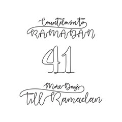One continuous line for ramadan kareem count down day 41 vector illustration. Simple quotes for reminding ramadan kareem 1445 H will coming in simple linear style vector illustration. Ramadan kareem.