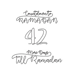 One continuous line for ramadan kareem count down day 42 vector illustration. Simple quotes for reminding ramadan kareem 1445 H will coming in simple linear style vector illustration. Ramadan kareem.