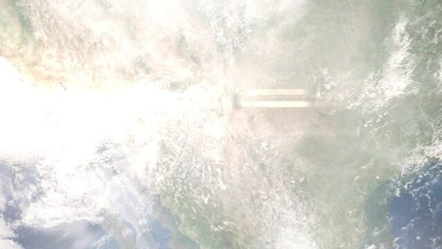 Zoom in from space and focus on Sunland Park, New Mexico, USA. 3D Animation. Background for travel intro. Elements of this image furnished by NASA.