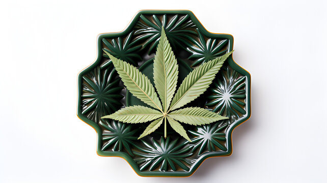 Decorative weed ashtray on white background - Happy kitchen concept