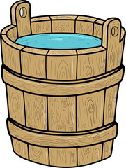 illustration of wooden bucket cartoon isolated