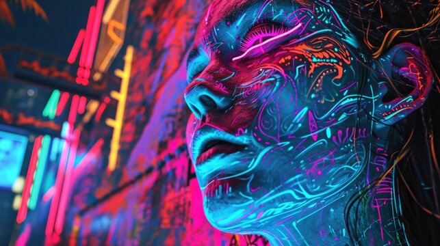 The bold and eyecatching neon colors draw the viewer in inviting them to experience the urban art up close