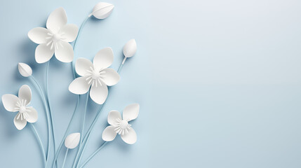 Delicate blue background with white flowers minimalistic