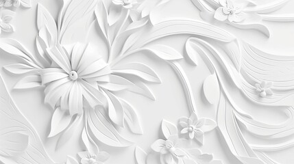 Modern White Floral Relief Sculpture for Elegant Wall Decor