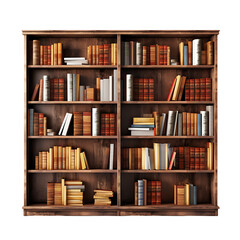 Bookshelf on PNG transparent background for home or library decoration.